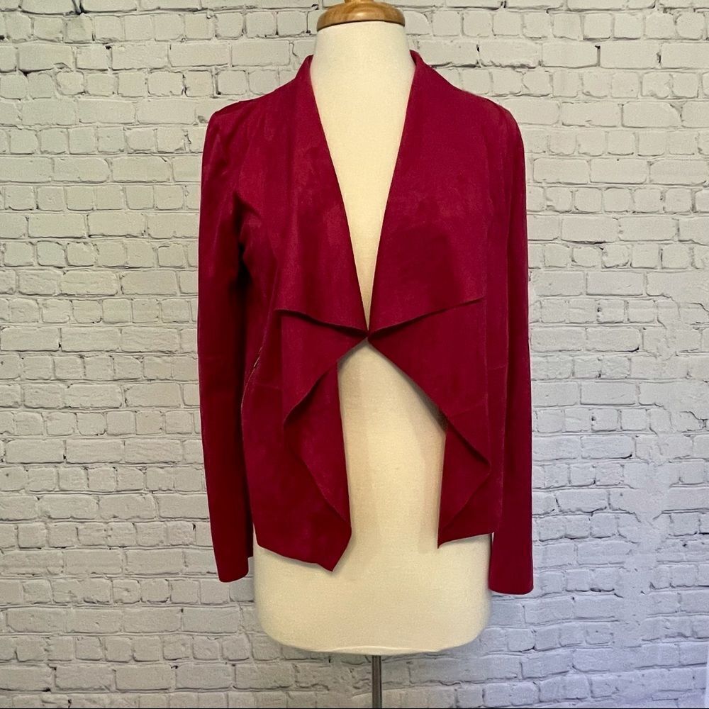 Faux-suede Drape-front Jacket - Picture 2 of 9